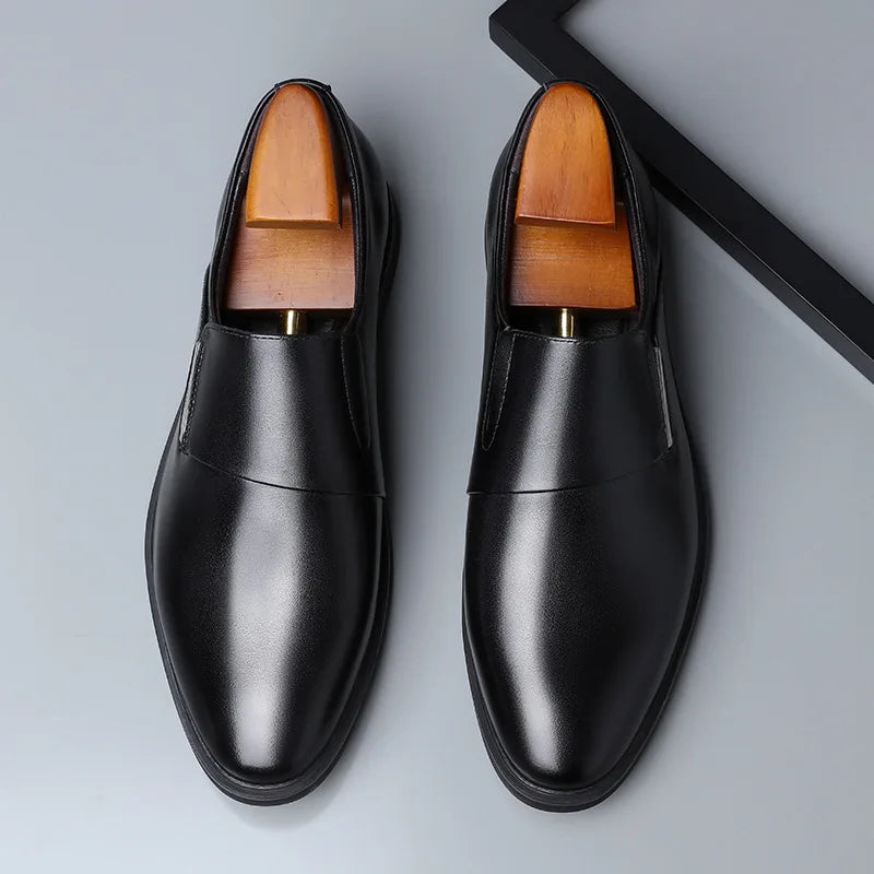 New Mens White Genuine Leather Oxford Casual Business Formal Low-Heel Slip-On Pointed-Toe Winter Wedding Party Shoes