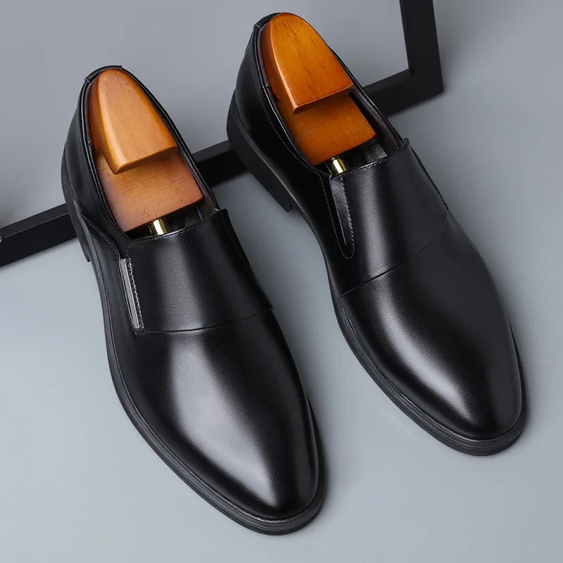 New Mens White Genuine Leather Oxford Casual Business Formal Low-Heel Slip-On Pointed-Toe Winter Wedding Party Shoes