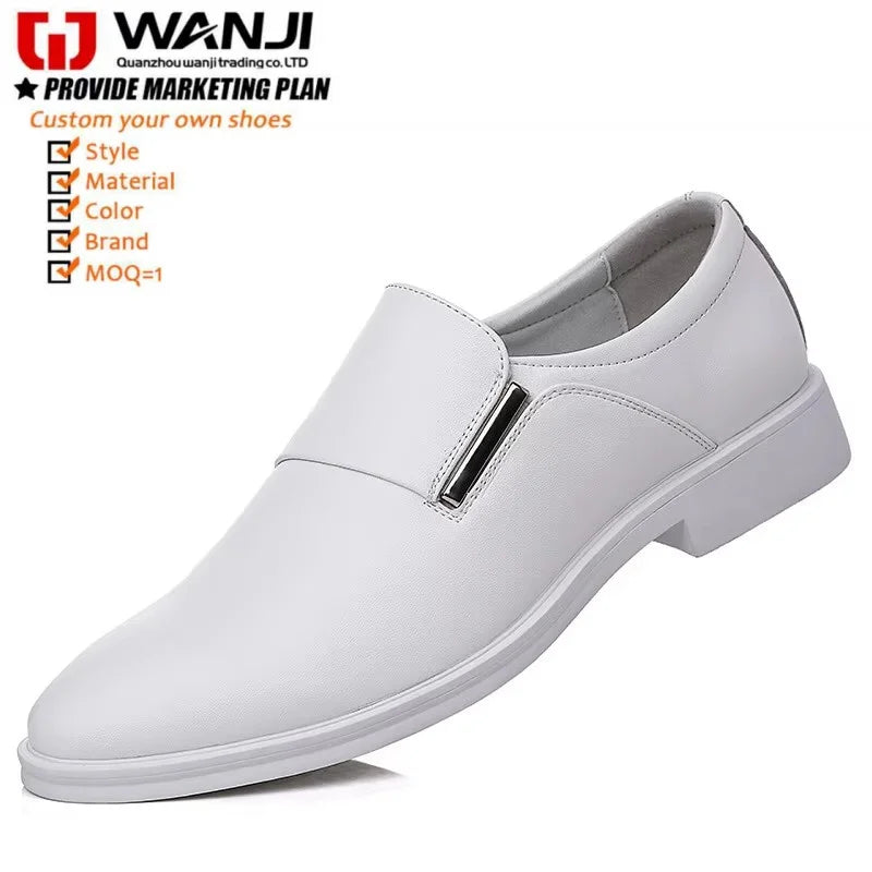 New Mens White Genuine Leather Oxford Casual Business Formal Low-Heel Slip-On Pointed-Toe Winter Wedding Party Shoes