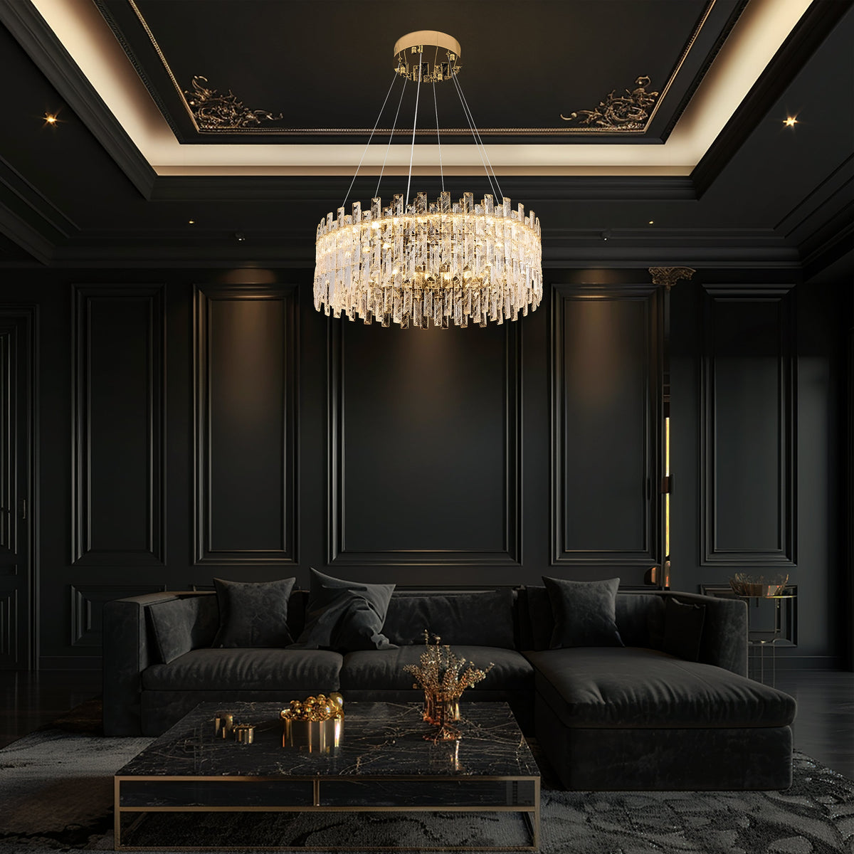 Modern Crystal LED Gold Round chandelier