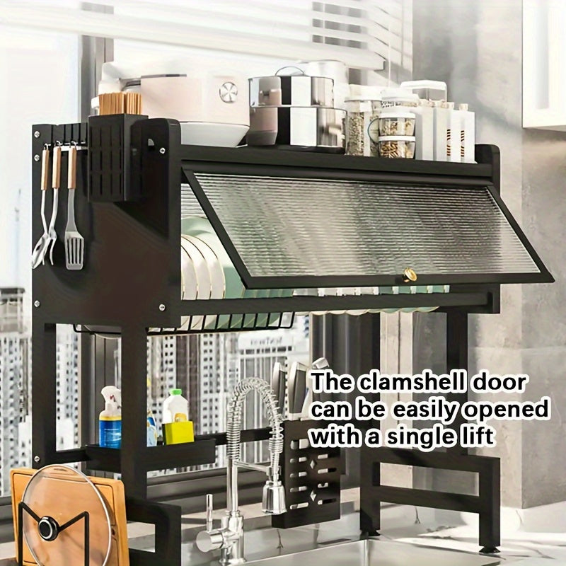 Over Sink Dish Drying Rack 1 Tier Kitchen Organizer Dustproof Storage Shelf