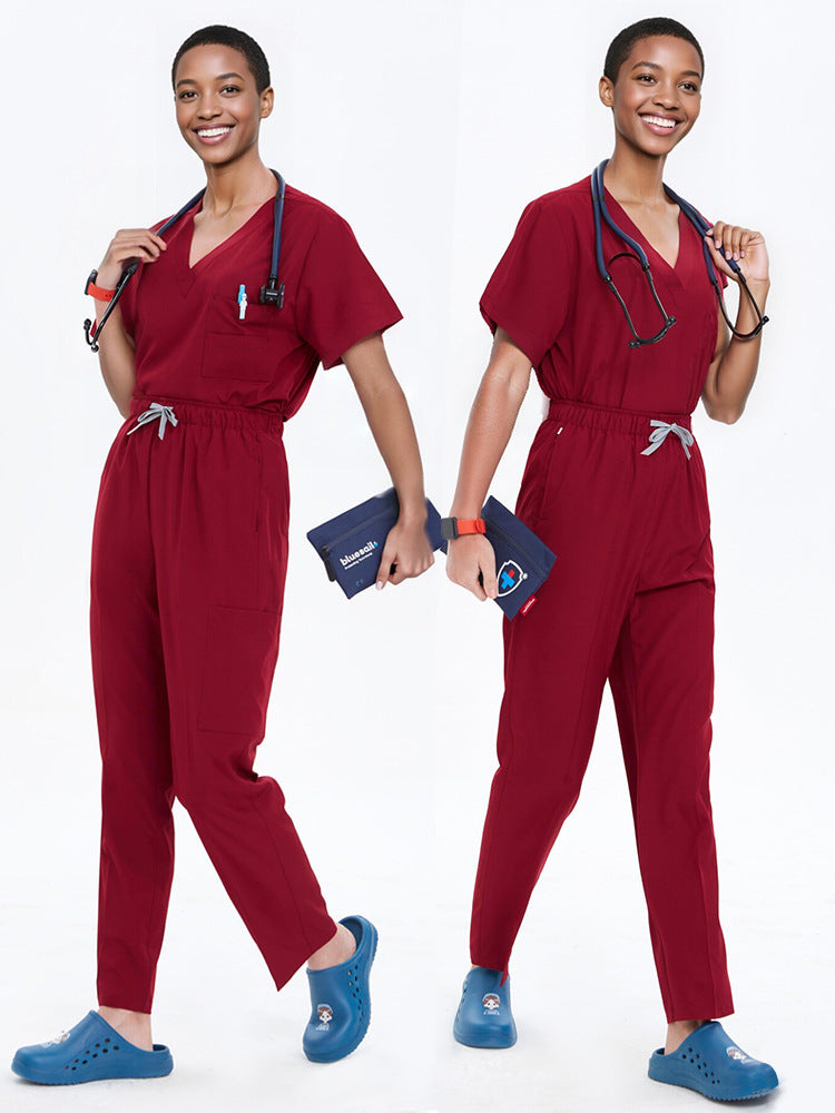 Cross-Border Quick-Drying Elastic Hand-Washing Clothes for Women, Short-Sleeved Operating Room Overalls, Men's Isolation Clothes, Medical Surgical Split Suits