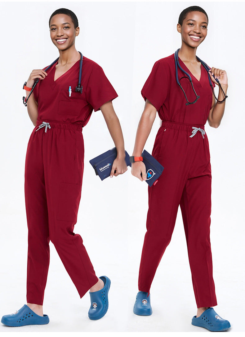 Cross-Border Quick-Drying Elastic Hand-Washing Clothes for Women, Short-Sleeved Operating Room Overalls, Men's Isolation Clothes, Medical Surgical Split Suits
