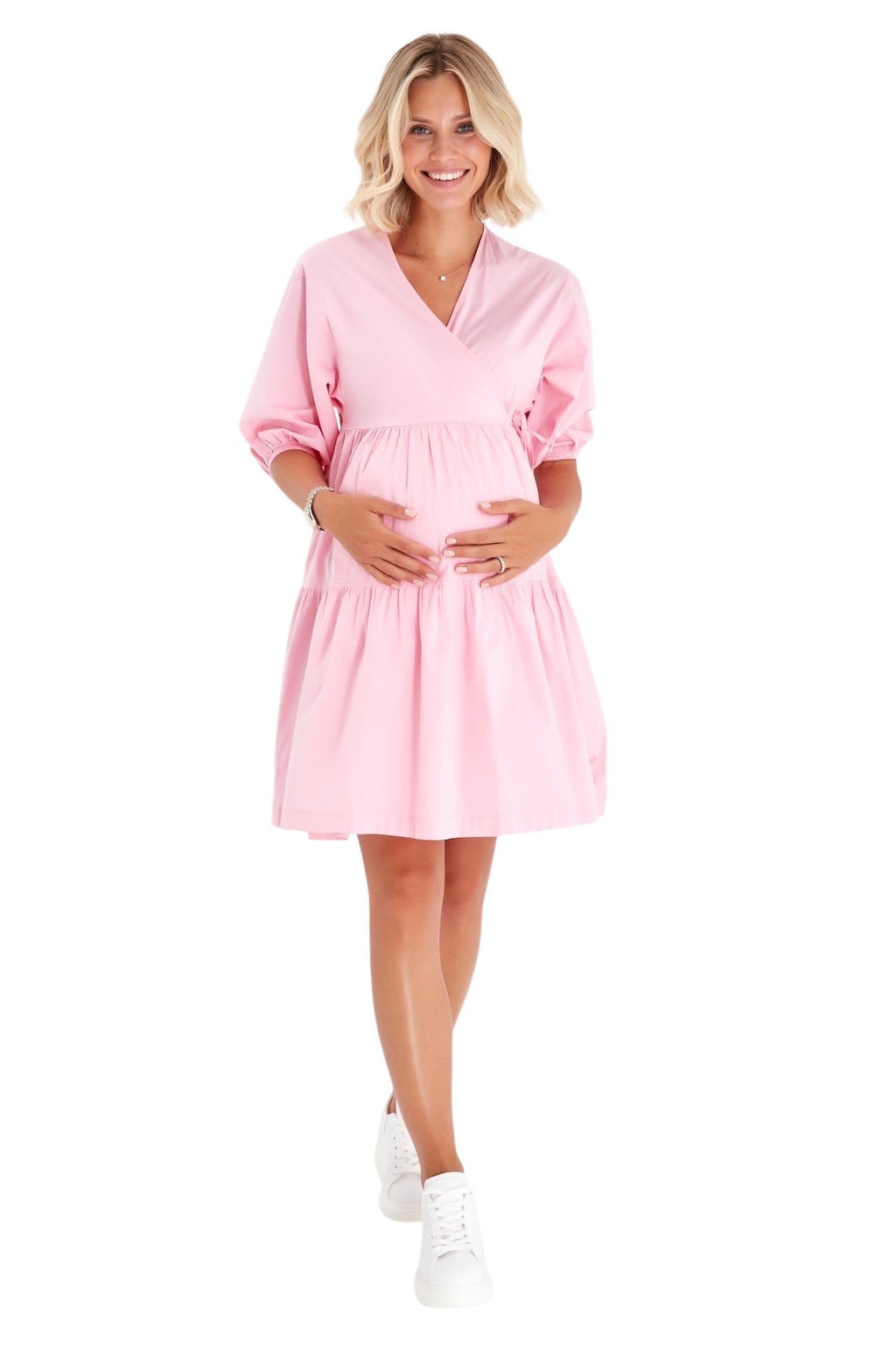 Waterfall Tie Waist A-Line Maternity/Nursing Wrap Dress