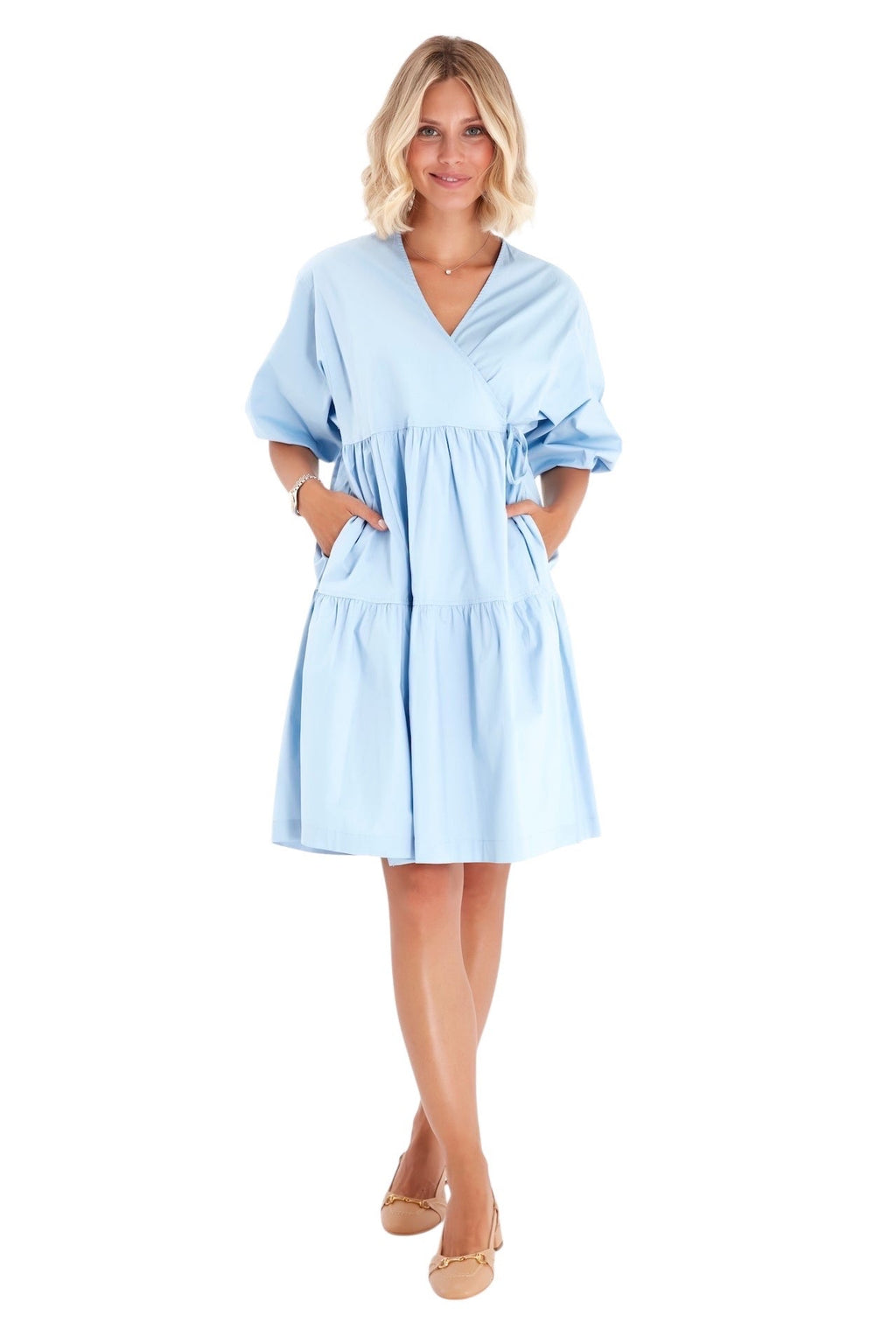 Waterfall Tie Waist A-Line Maternity/Nursing Wrap Dress