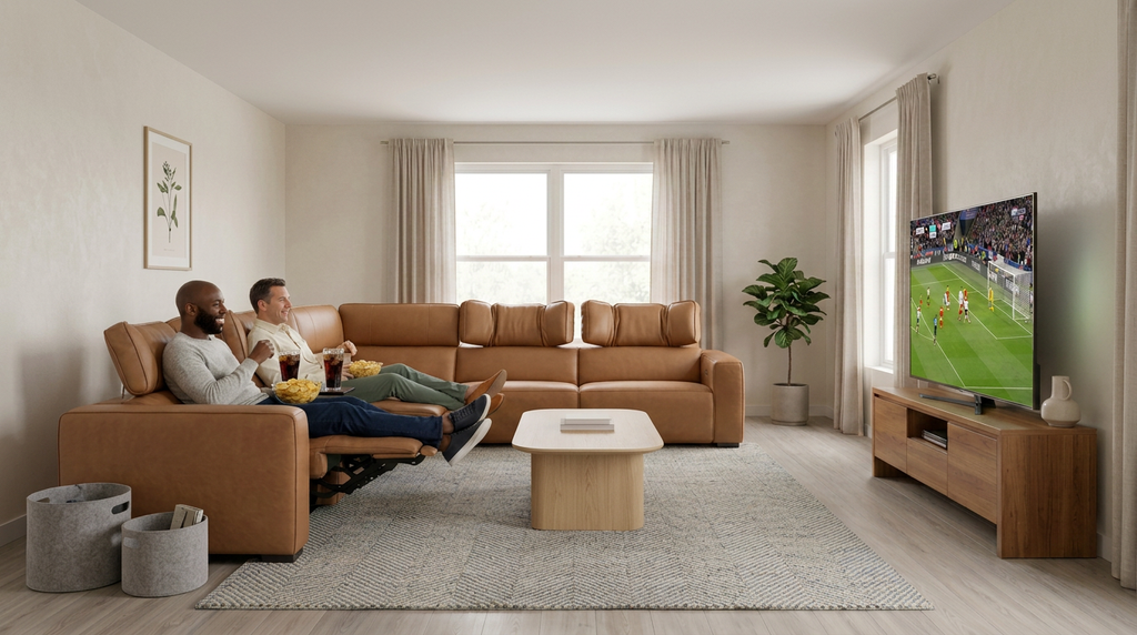 Rally Pro Caramel 6-Piece Power Reclining Sectional with Console and Immersive Sound System