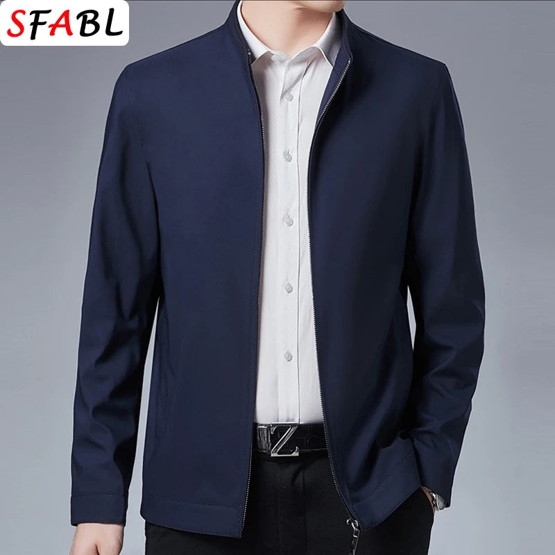Solid Quality Men's Jacket Business Casual Luxury Blazer for Men Zipper Jacket Office Dress Coat Spring Autumn New Outerwear 3XL