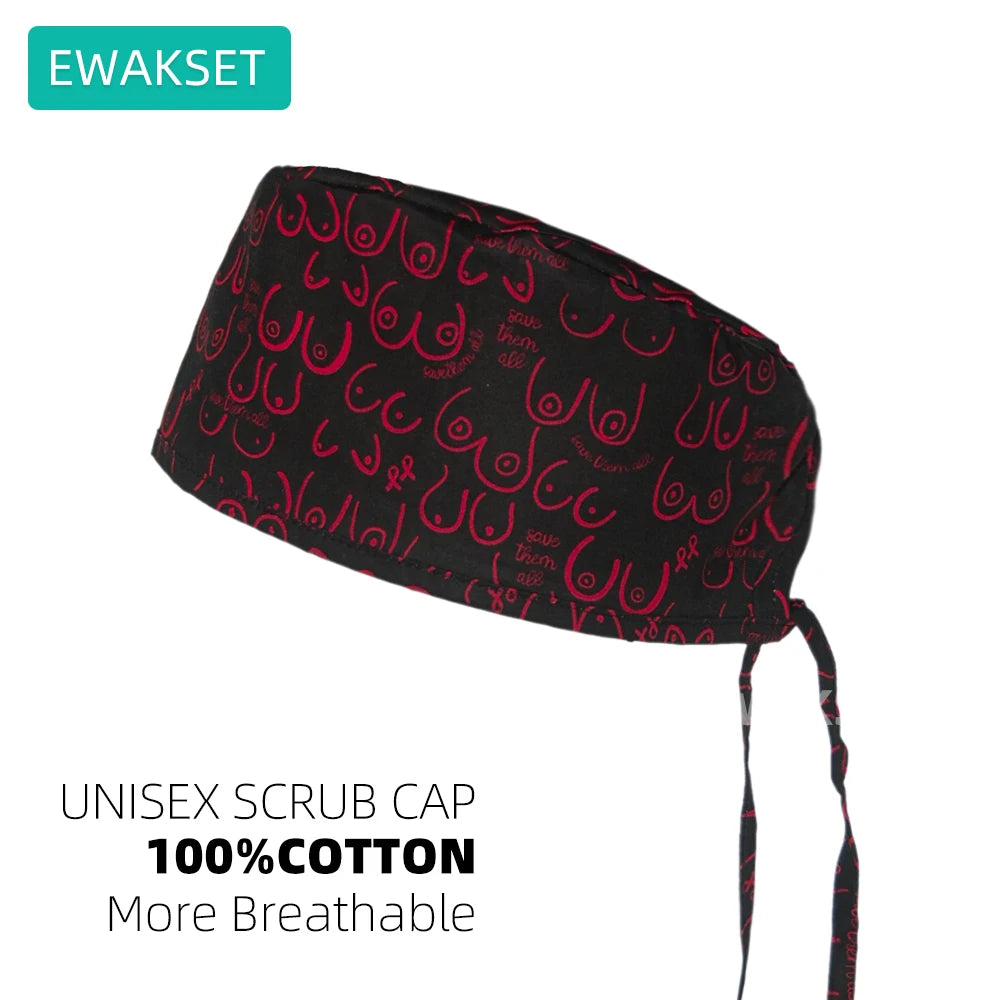 Unisex Pulmonologist Scrub Cap 100%Cotton Women Men Medical Hospital Surgeon Hat Respiratory Printed Medicine Surgical Caps
