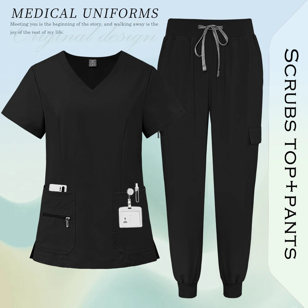 High Quality Fabric Medical Workwear Nurse Scrubs Uniforms Women Men Jogging Suit Surgical Uniforms Multicolor Scrubs Top+Pants