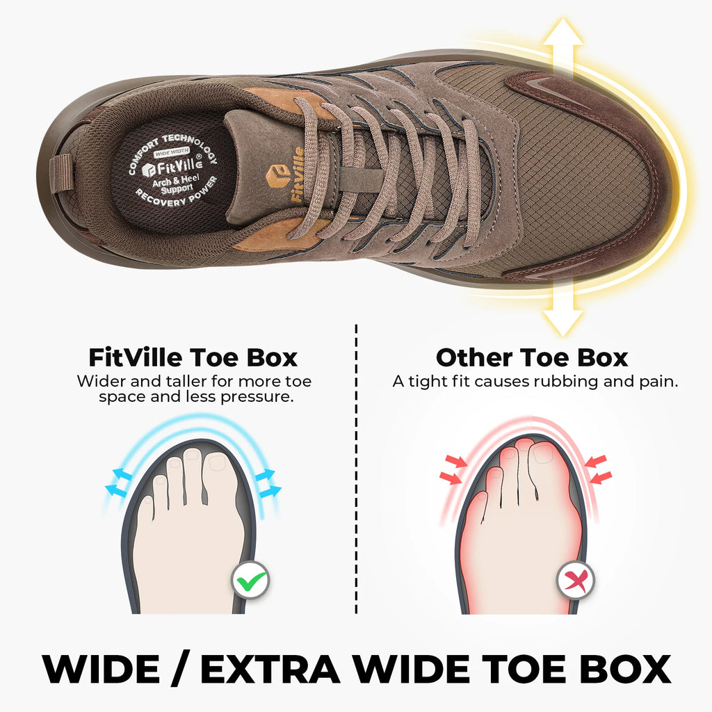 FitVille Men'S Extra Wide Fit Hiking Walking Running Sneakers Wide Toe Box Lightweight Footwear Built-In Arch Support For Flat Feet