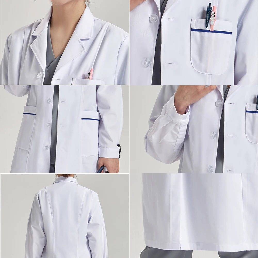 44½" Lab Coats Women Men Professional Medical White Coat 3-Pocket Super Twill Consultation Work Tunic Suit YHF-6535-03