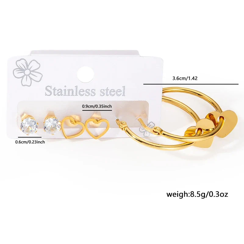 316L Stainless Steel 6 Piece Earring Set | Circle Heart Star Flower Pendant Earrings for Women