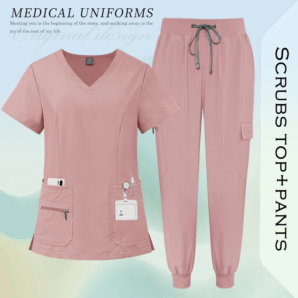 High Quality Fabric Medical Workwear Nurse Scrubs Uniforms Women Men Jogging Suit Surgical Uniforms Multicolor Scrubs Top+Pants
