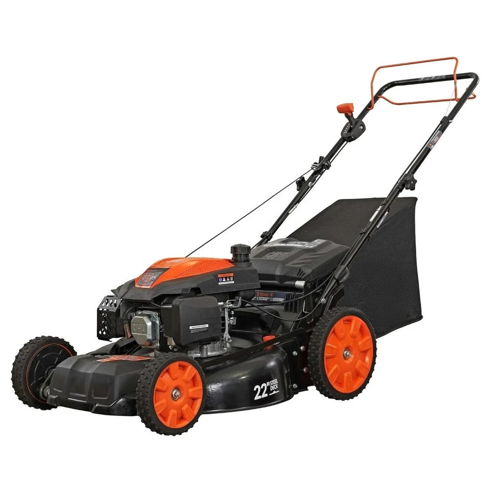 Gas Walk Behind Self Propelled Lawn Mower 22 Inch 201cc 6 Speed CVT High Wheel 3 in 1 FWD