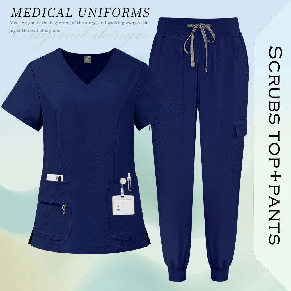 High Quality Fabric Medical Workwear Nurse Scrubs Uniforms Women Men Jogging Suit Surgical Uniforms Multicolor Scrubs Top+Pants
