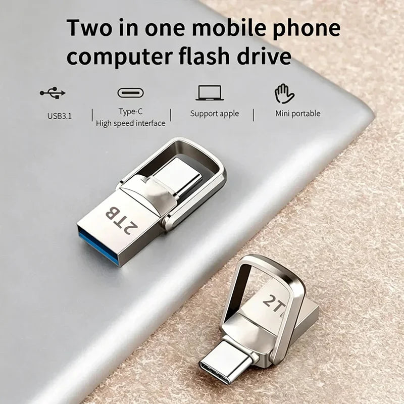 Flash Drive Accessories 2TB High-Speed USB 3.2 Type-C OTG Metal Pen Drive 1TB 512GB Portable Memory USB Stick Storage Drive New