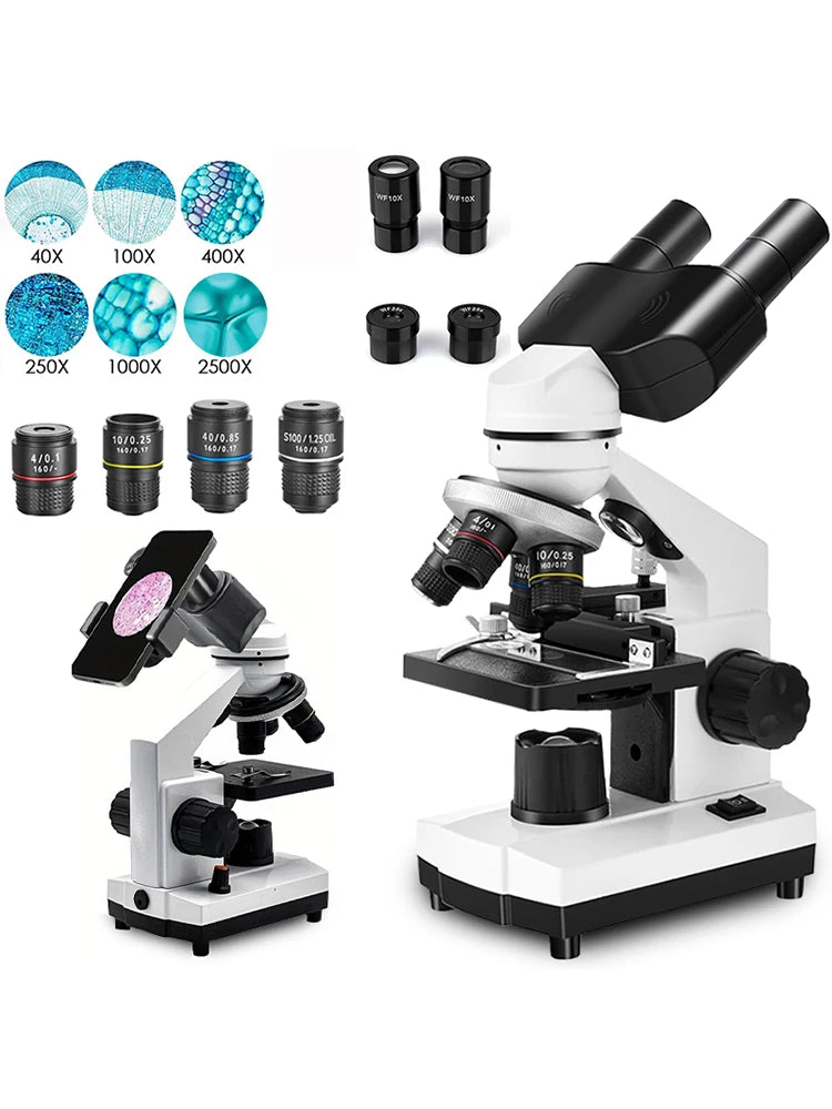 High Power Binocular Compound Microscope for Student Biology Chemistry Lab, High Resolution Optical Microscope for Bacteria Cell Microorganism Observation