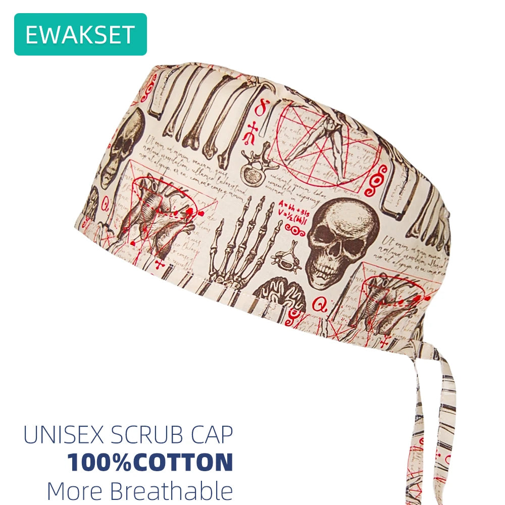 Unisex Pulmonologist Scrub Cap 100%Cotton Women Men Medical Hospital Surgeon Hat Respiratory Printed Medicine Surgical Caps