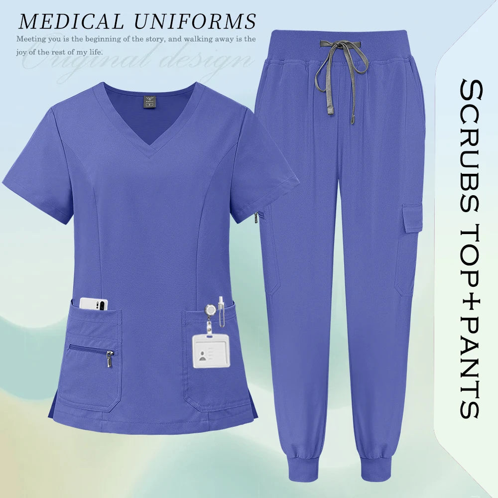 High Quality Fabric Medical Workwear Nurse Scrubs Uniforms Women Men Jogging Suit Surgical Uniforms Multicolor Scrubs Top+Pants