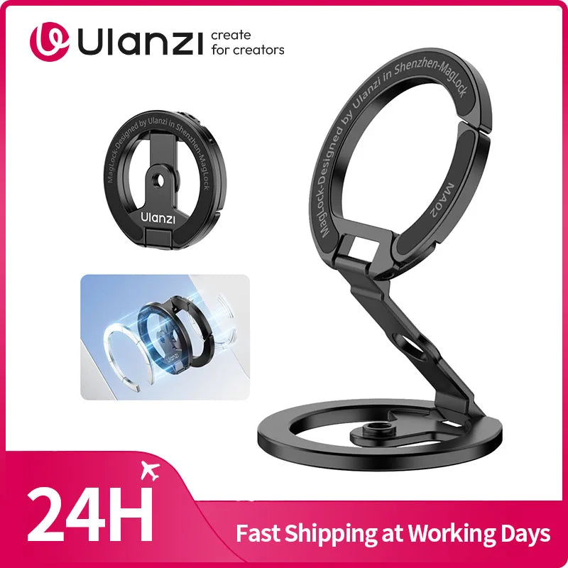 Ulanzi MA02 MagLock Daul Magnetic Phone Stand Phone Mount Handle for iPhone 16 15 Magnetic Hook Ring with 1/4''Screw Hole