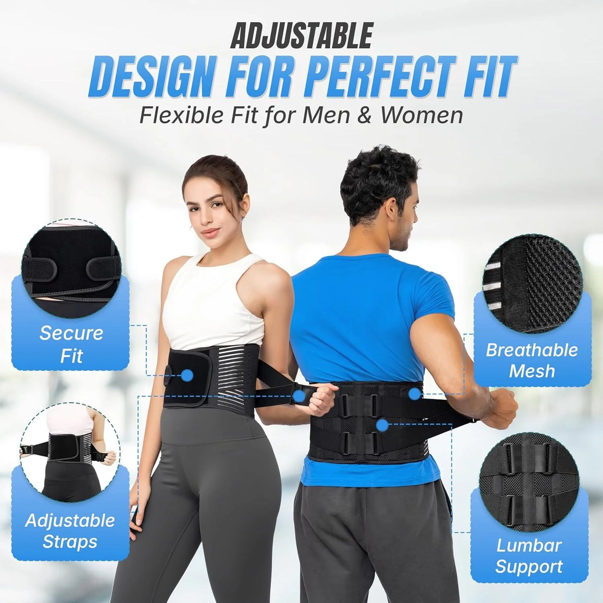 Back Brace for Lower Back Pain Relief | Sciatica Lumbar Support Belt for Men & Women, Adjustable Back Support Brace for Work