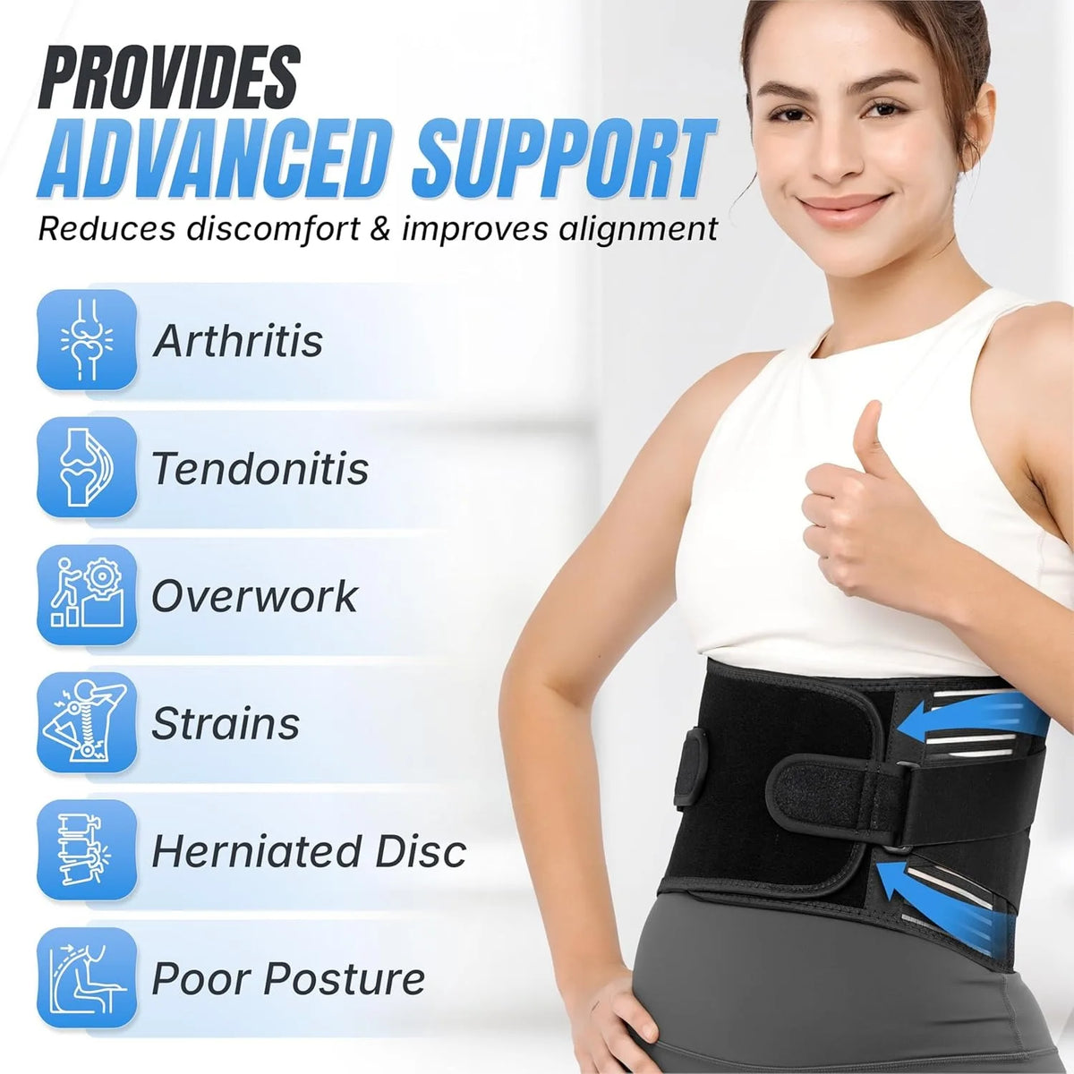 Back Brace for Lower Back Pain Relief | Sciatica Lumbar Support Belt for Men & Women, Adjustable Back Support Brace for Work