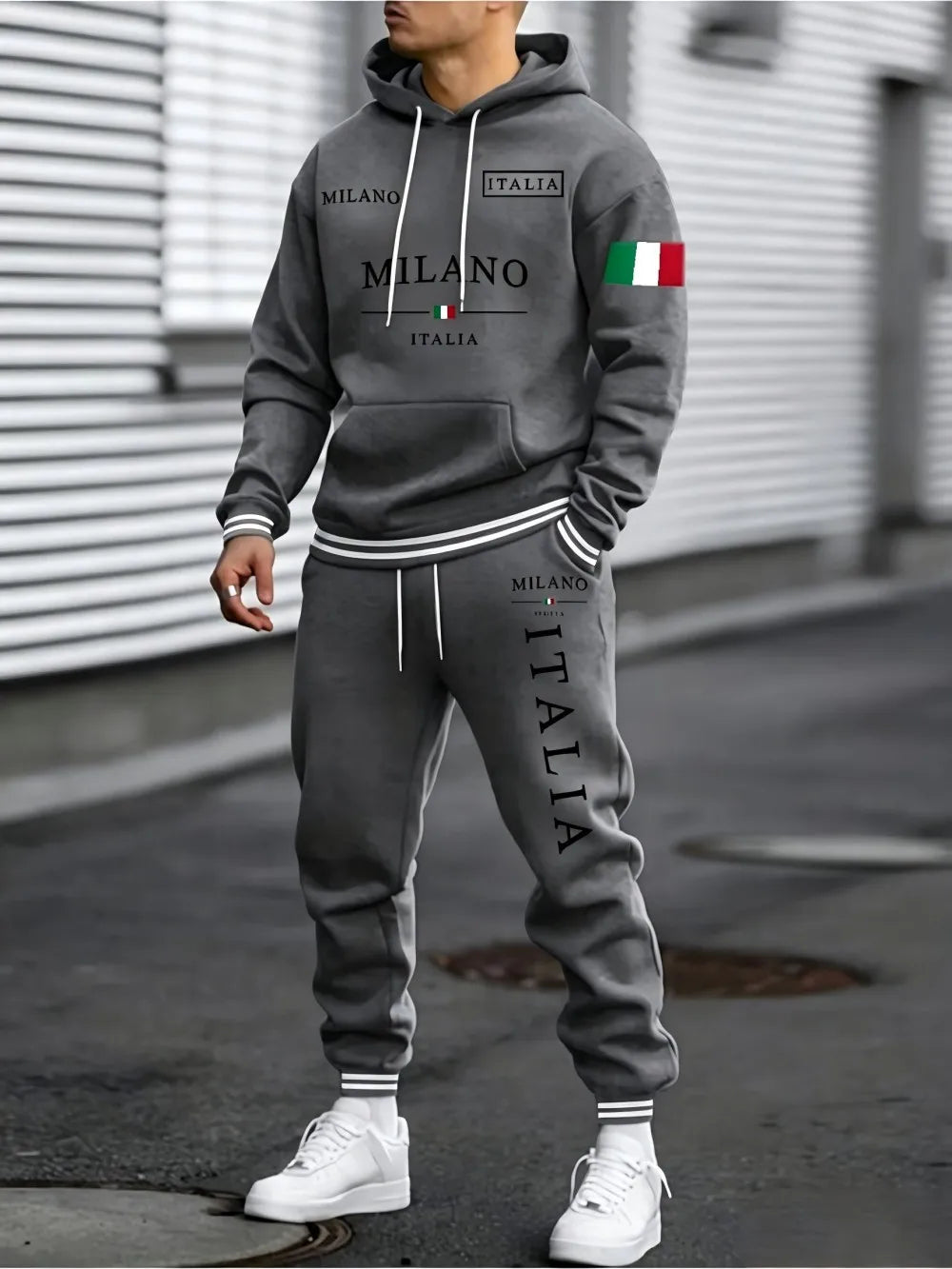 Men 2 Piece Outfit Solid Hooded Sweatshirt And Long Pants Set Drawstring Hoodie Tracksuit Casual Streetwear Suit