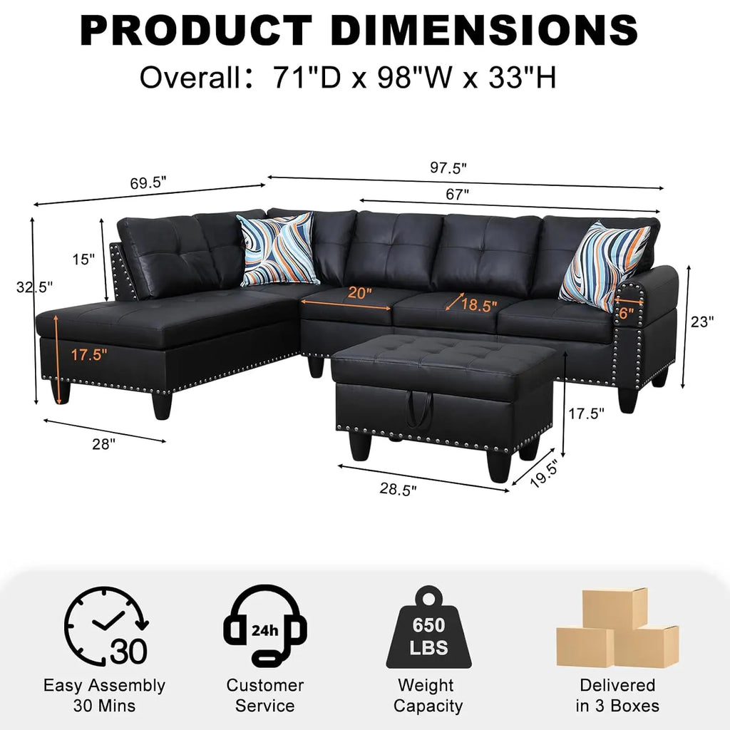 Sectional Sofa Couches for Living Room, 98" L Shaped Couch | Modern 4-Seaters Living Room Furniture Sets with, Customized