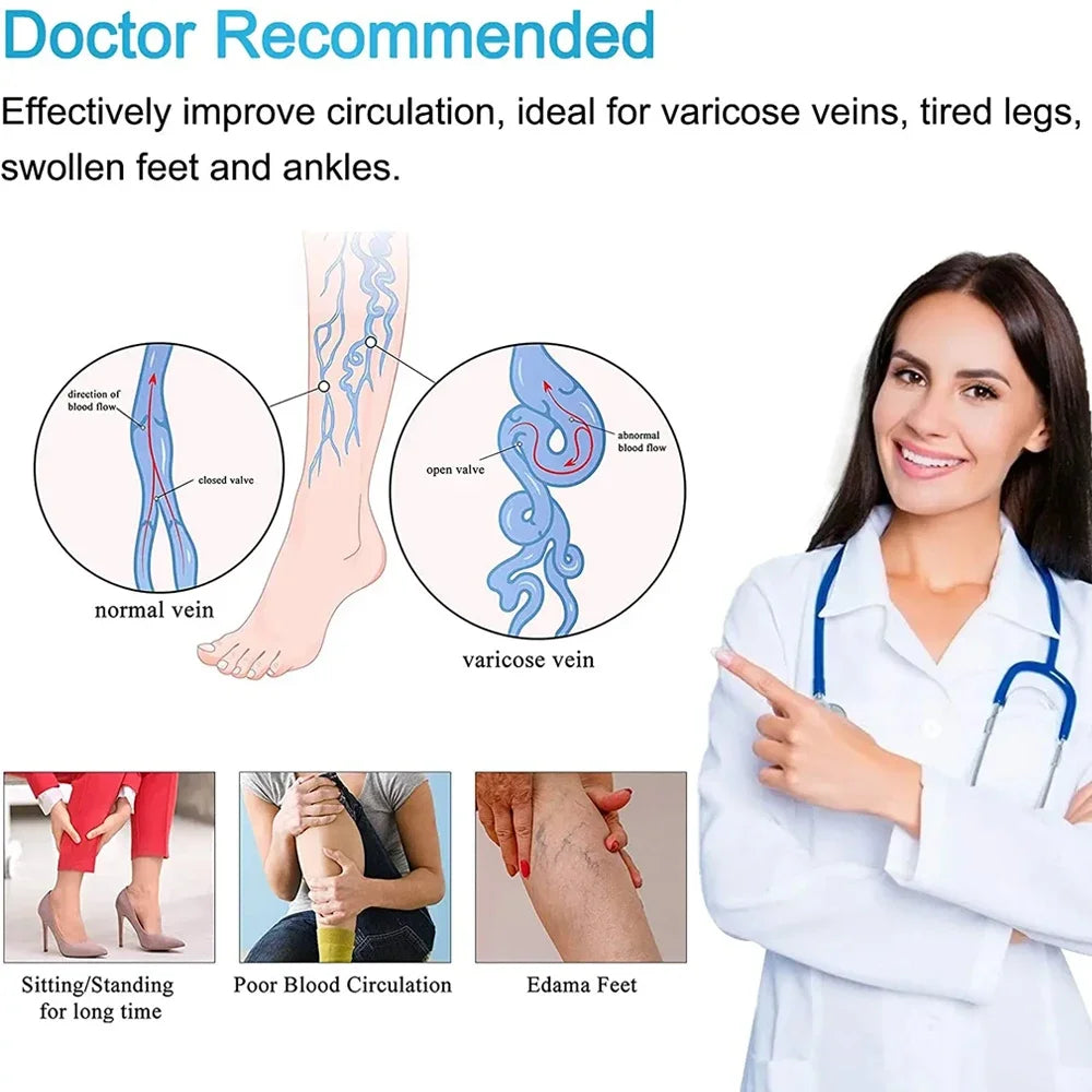 1Pair Thigh High Compression Socks, Firm Support 20-30 MMHg Gradient Compression Stockings with Silicone Band for Varicose Veins