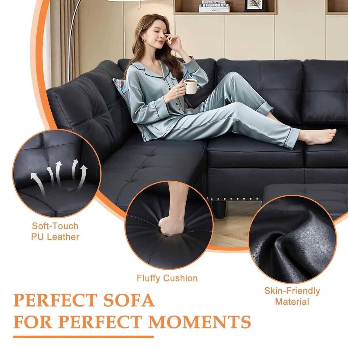 Sectional Sofa Couches for Living Room, 98" L Shaped Couch | Modern 4-Seaters Living Room Furniture Sets with, Customized