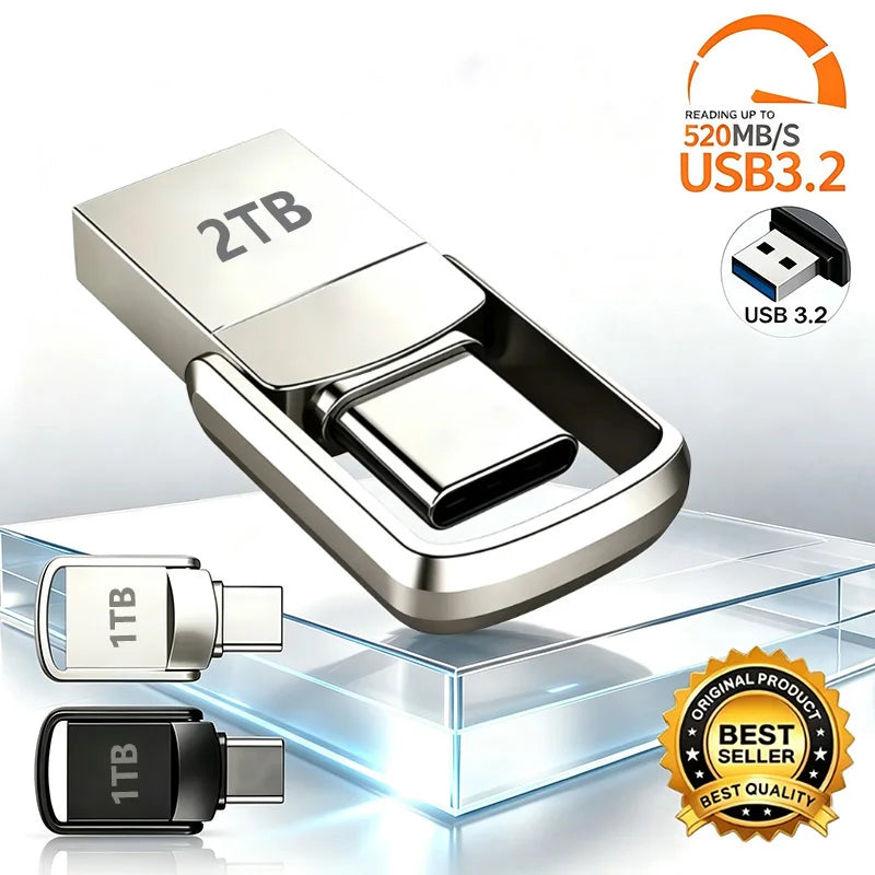 Flash Drive Accessories 2TB High-Speed USB 3.2 Type-C OTG Metal Pen Drive 1TB 512GB Portable Memory USB Stick Storage Drive New