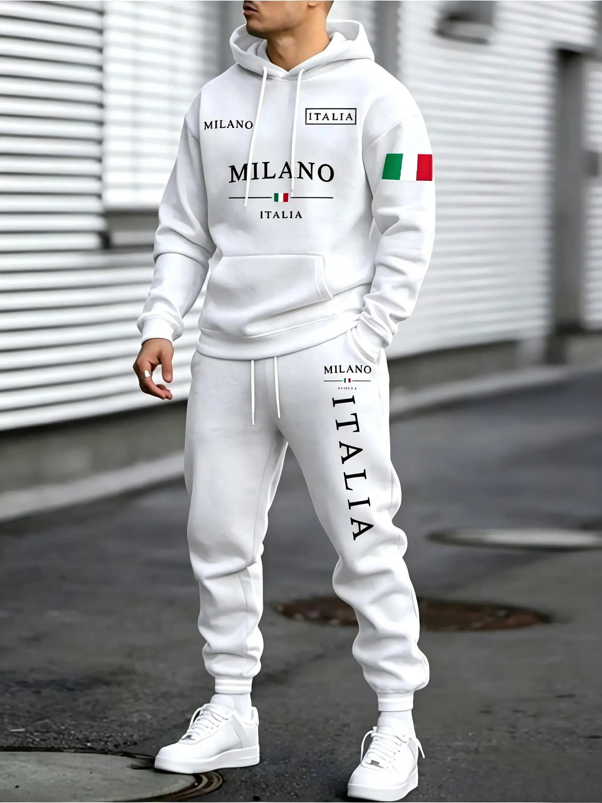 Men 2 Piece Outfit Solid Hooded Sweatshirt And Long Pants Set Drawstring Hoodie Tracksuit Casual Streetwear Suit