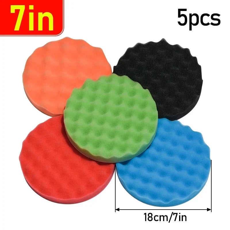 Car Polishing Sponge Pad Kit 5 Inch 6 Inch 7 Inch | 5 Pack Auto Waxing Buffing Pads for Car Detailing