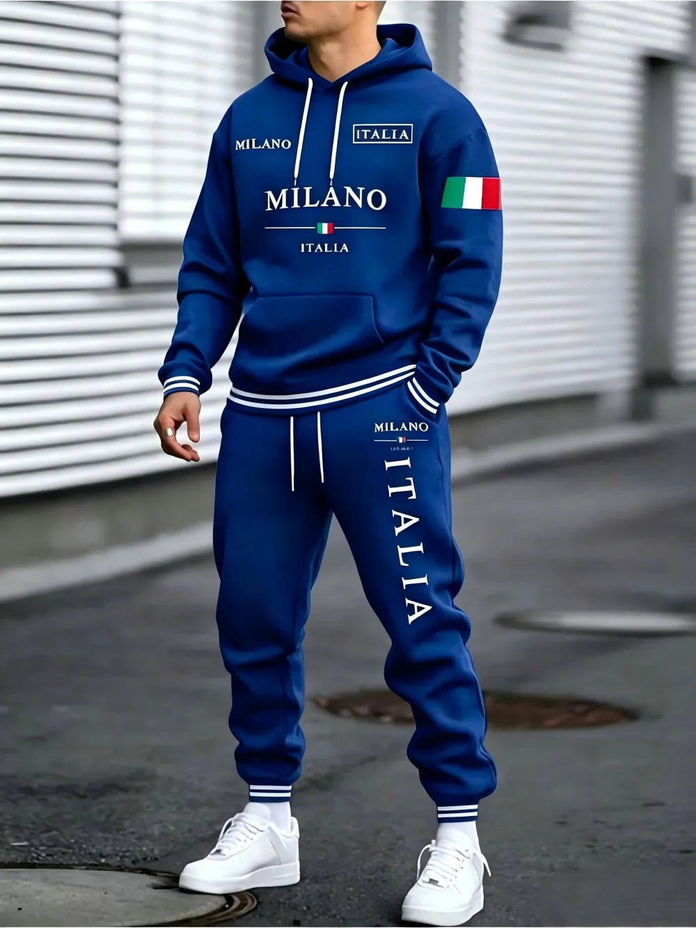 Men 2 Piece Outfit Solid Hooded Sweatshirt And Long Pants Set Drawstring Hoodie Tracksuit Casual Streetwear Suit
