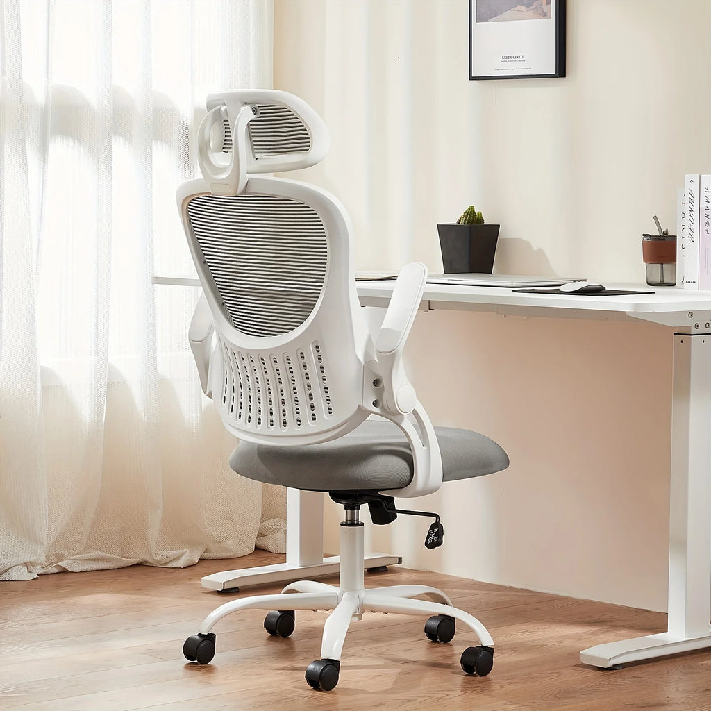 Home Office Chair, Ergonomic High Back Mesh Rolling Computer Desk Chair with Wheels & Adjustable Headrest, Comfort Lumbar Support, Flip-Up Armrests for Bedroom & Study Room