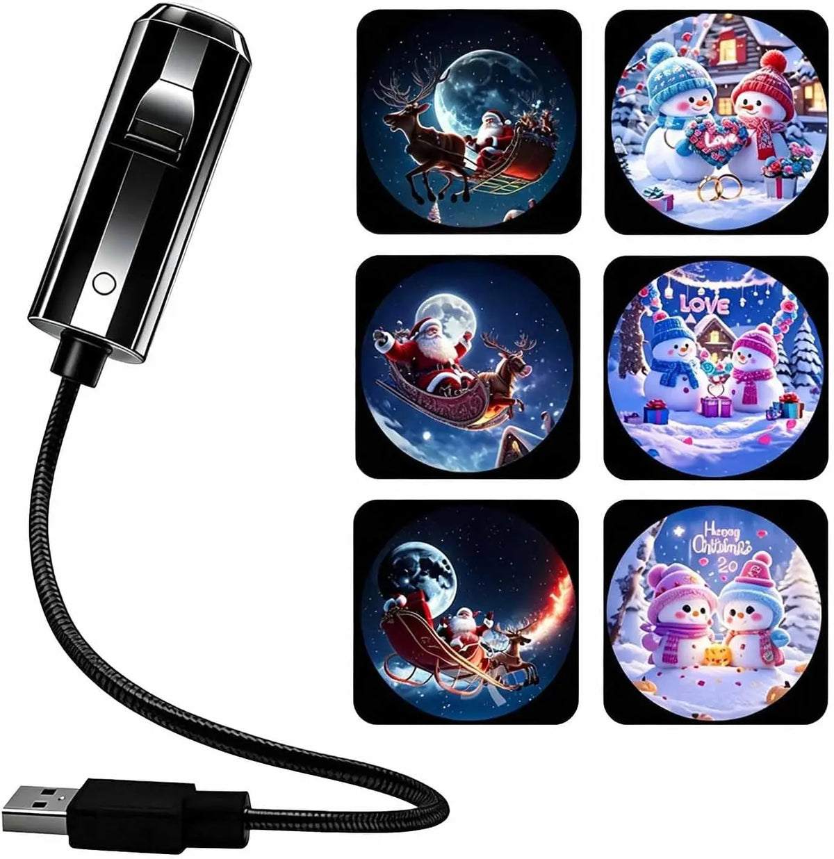 Plug and Play HD Christmas Projector, 5D Holographic Night Light Projector, USB Powered, 360° Adjustable Projector