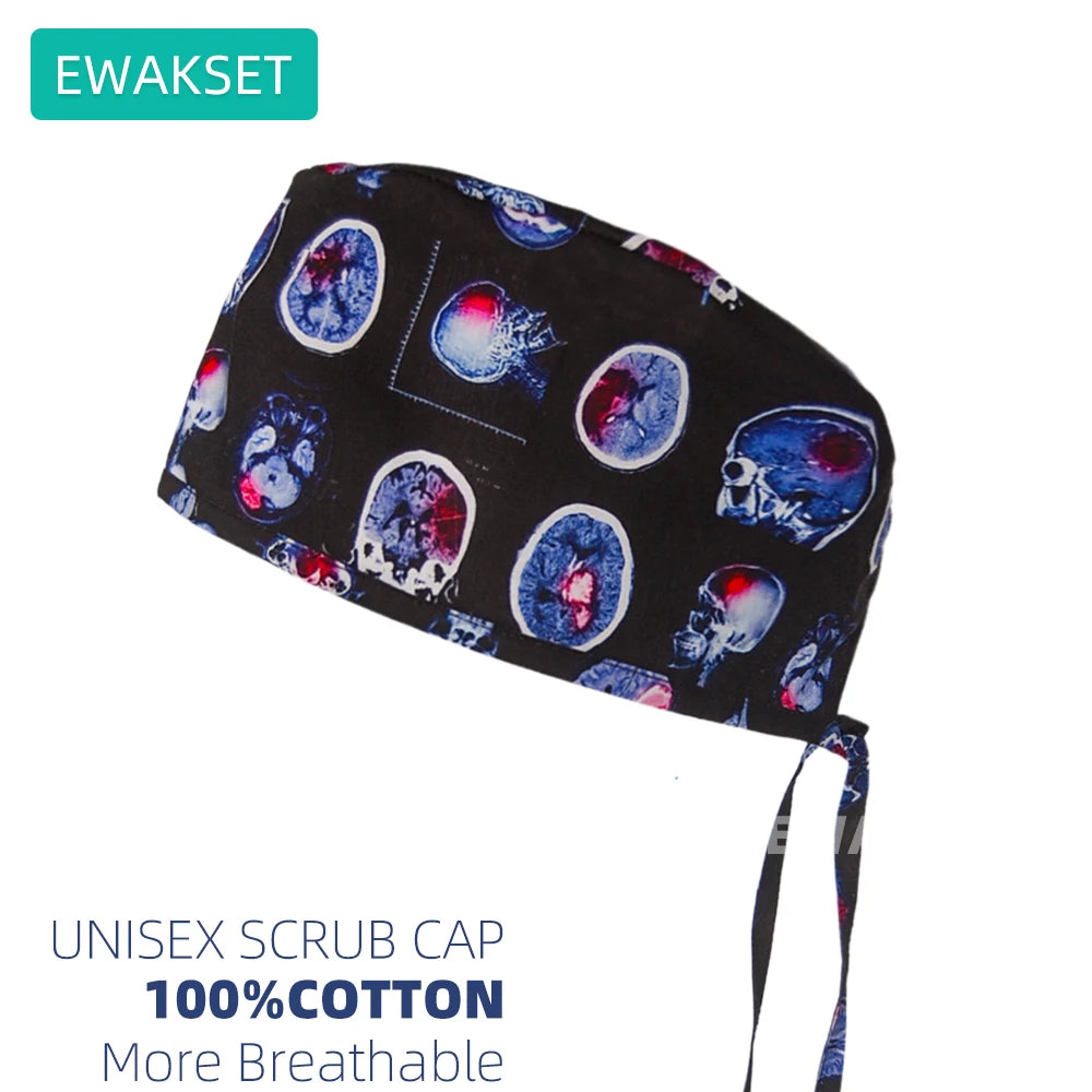 Unisex Pulmonologist Scrub Cap 100%Cotton Women Men Medical Hospital Surgeon Hat Respiratory Printed Medicine Surgical Caps