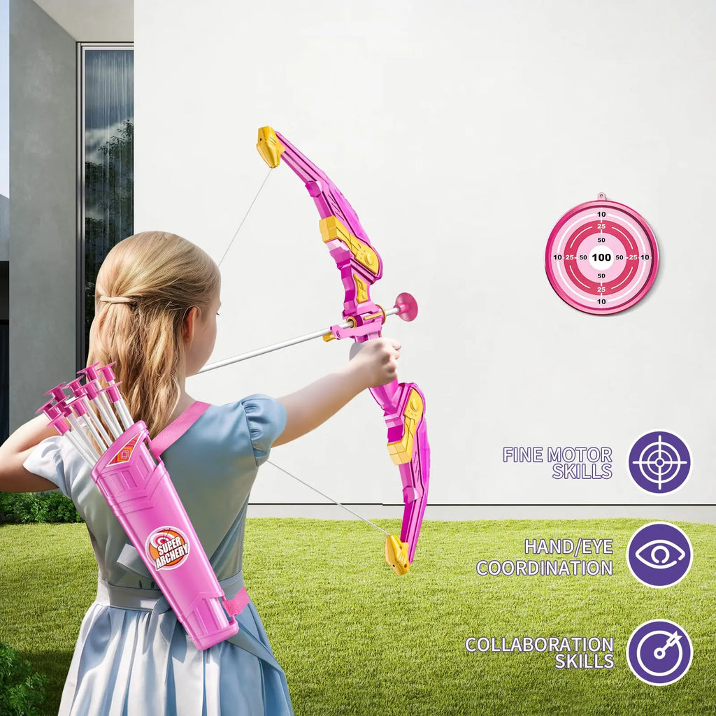 Children's Bow and Arrow Set Archery Toy Set Indoor and Outdoor Toys for Boys and Girls Amusement Equipment Ideal Gift Toys for