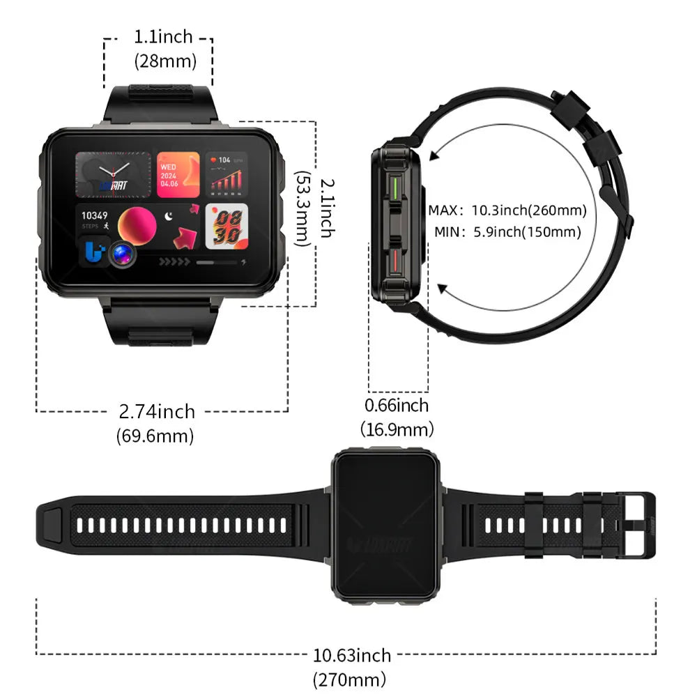 LOKMAT APPLLP 5 MAX Android Watch Phone Square Big Screen Wifi 4G Calls Smartwatches Dual Camera with Flashlight Gaming Watch
