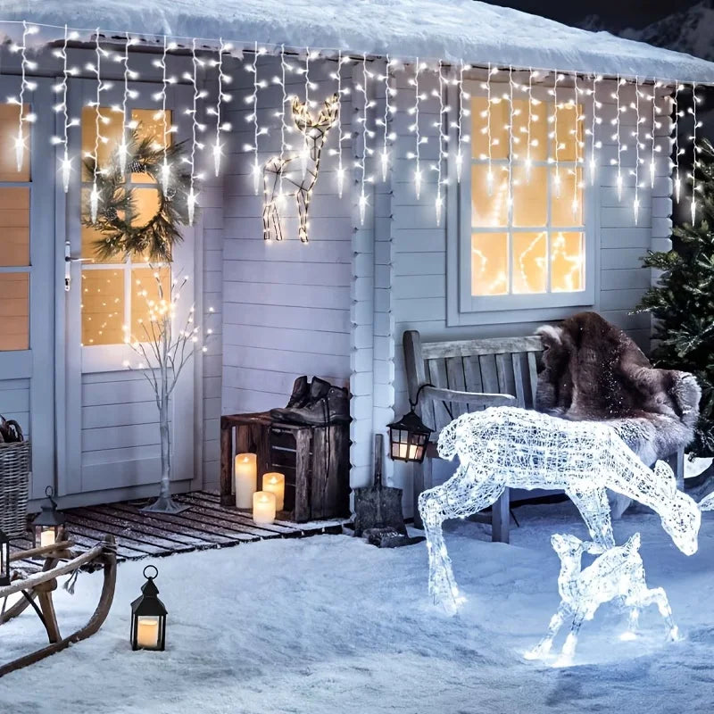  Remote Control Icicle String Lights 8 Modes LED Garland Lamp for Window Stair Christmas Home Indoor Decor