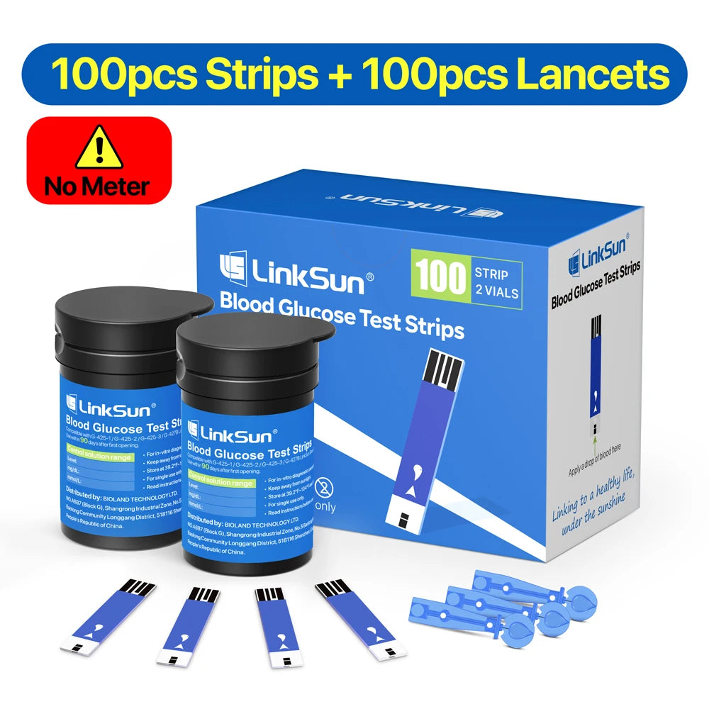 LinkSun G-427B Bluetooth Blood Sugar Testing Kit 50/100 Test Strips High Accuracy Large Display Blood Glucose Monitor Travel Bag