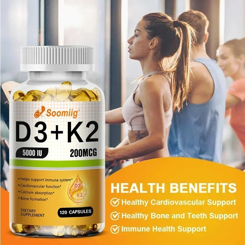 Soomiig Vegetarian Vitamin D3+K2 Capsules Promotes Calcium Metabolism Fracture Bone Health Heart and Immune System Support