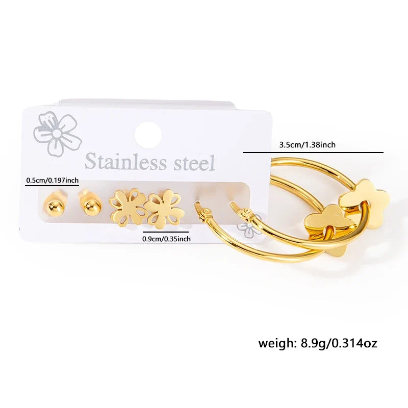 316L Stainless Steel 6 Piece Earring Set | Circle Heart Star Flower Pendant Earrings for Women
