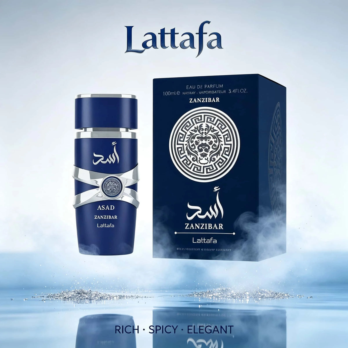 Lattafa Asad Zanzibar Eau De Parfum Spray 100ml, Long Lasting Woody Oriental Fruity Oud Musk Fragrance, Luxury Dark Blue Silver Bottle Arabian Perfume for Daily Occasion Gift Collection