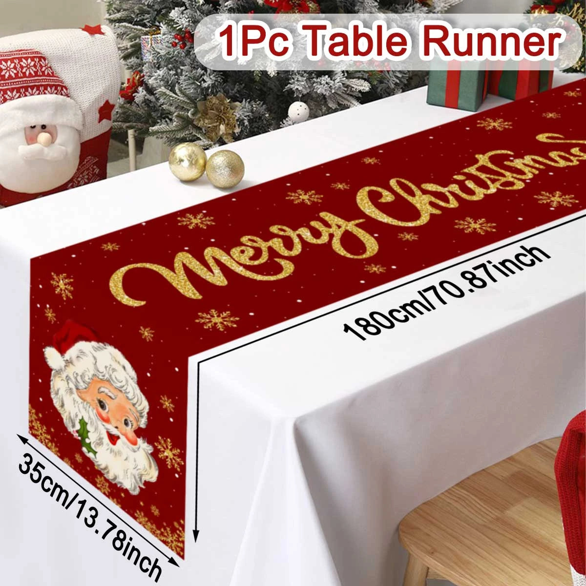 Red Santa Claus Christmas Table Runner Christmas Decoration for Home 2025 Xmas Party Table Cover Decor Navidad New Year 2026
