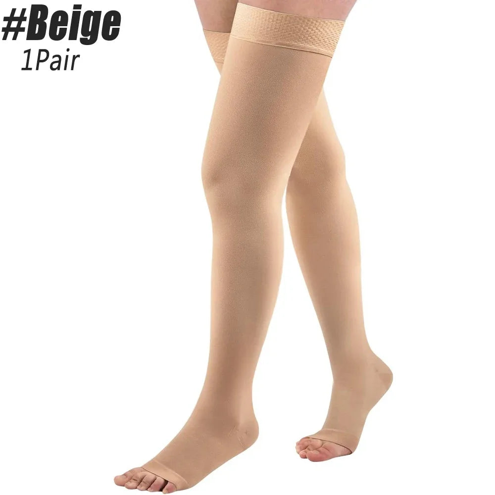 1Pair Thigh High Compression Socks, Firm Support 20-30 MMHg Gradient Compression Stockings with Silicone Band for Varicose Veins