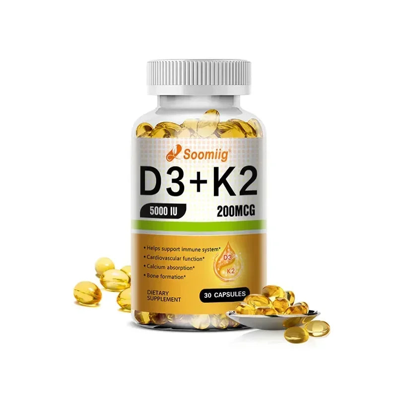 Soomiig Vegetarian Vitamin D3+K2 Capsules Promotes Calcium Metabolism Fracture Bone Health Heart and Immune System Support