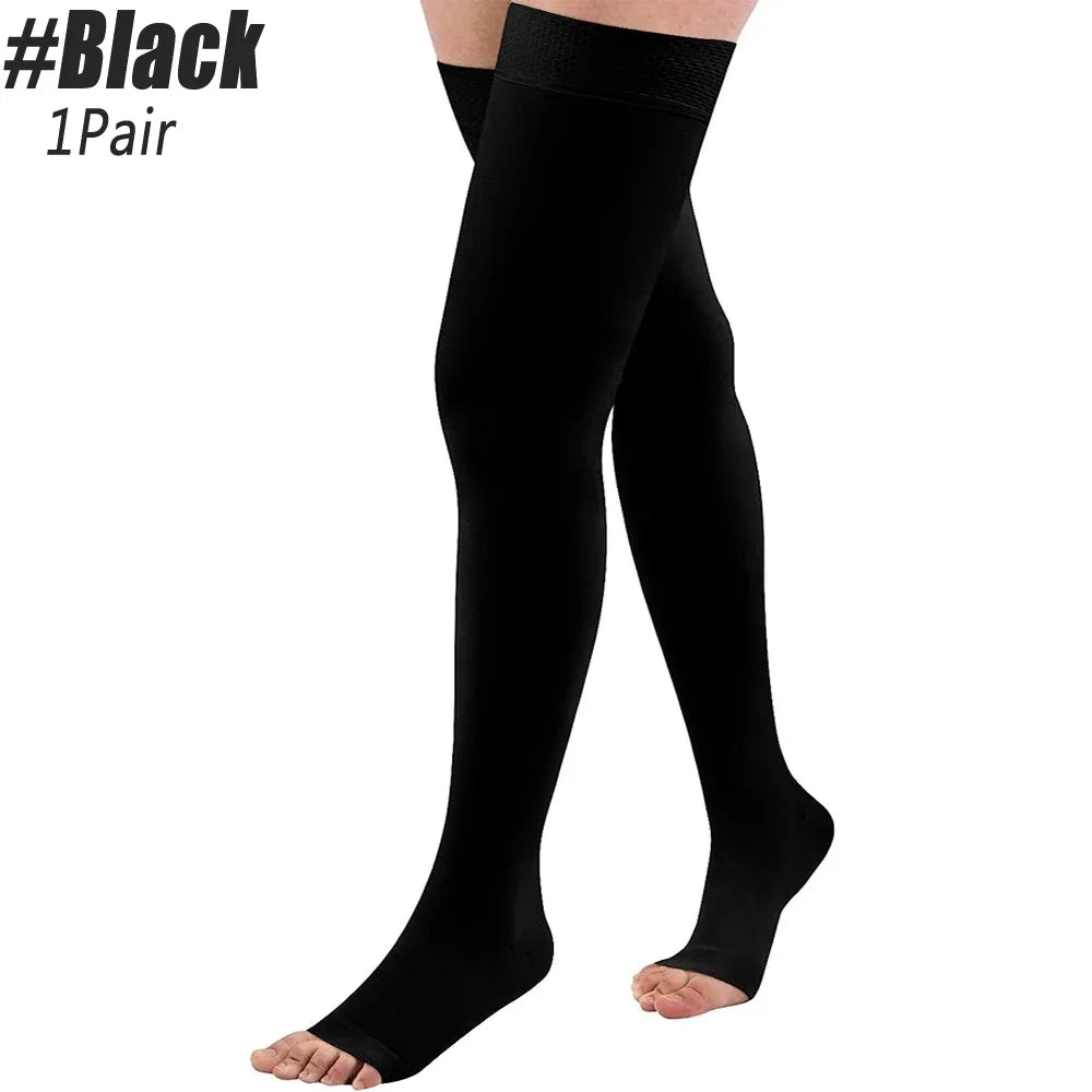 1Pair Thigh High Compression Socks, Firm Support 20-30 MMHg Gradient Compression Stockings with Silicone Band for Varicose Veins