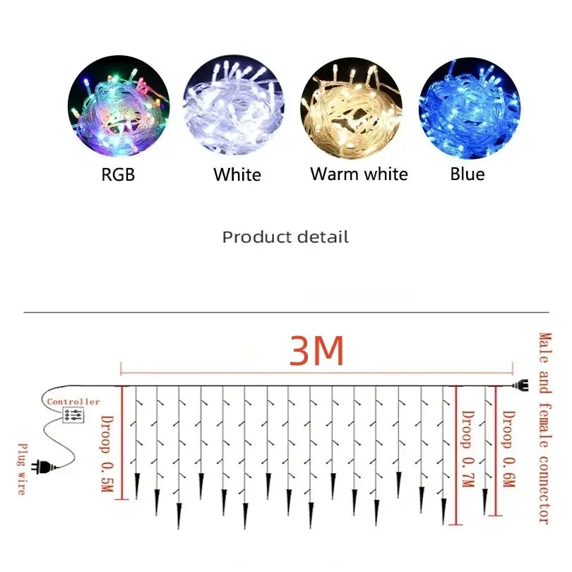  Remote Control Icicle String Lights 8 Modes LED Garland Lamp for Window Stair Christmas Home Indoor Decor