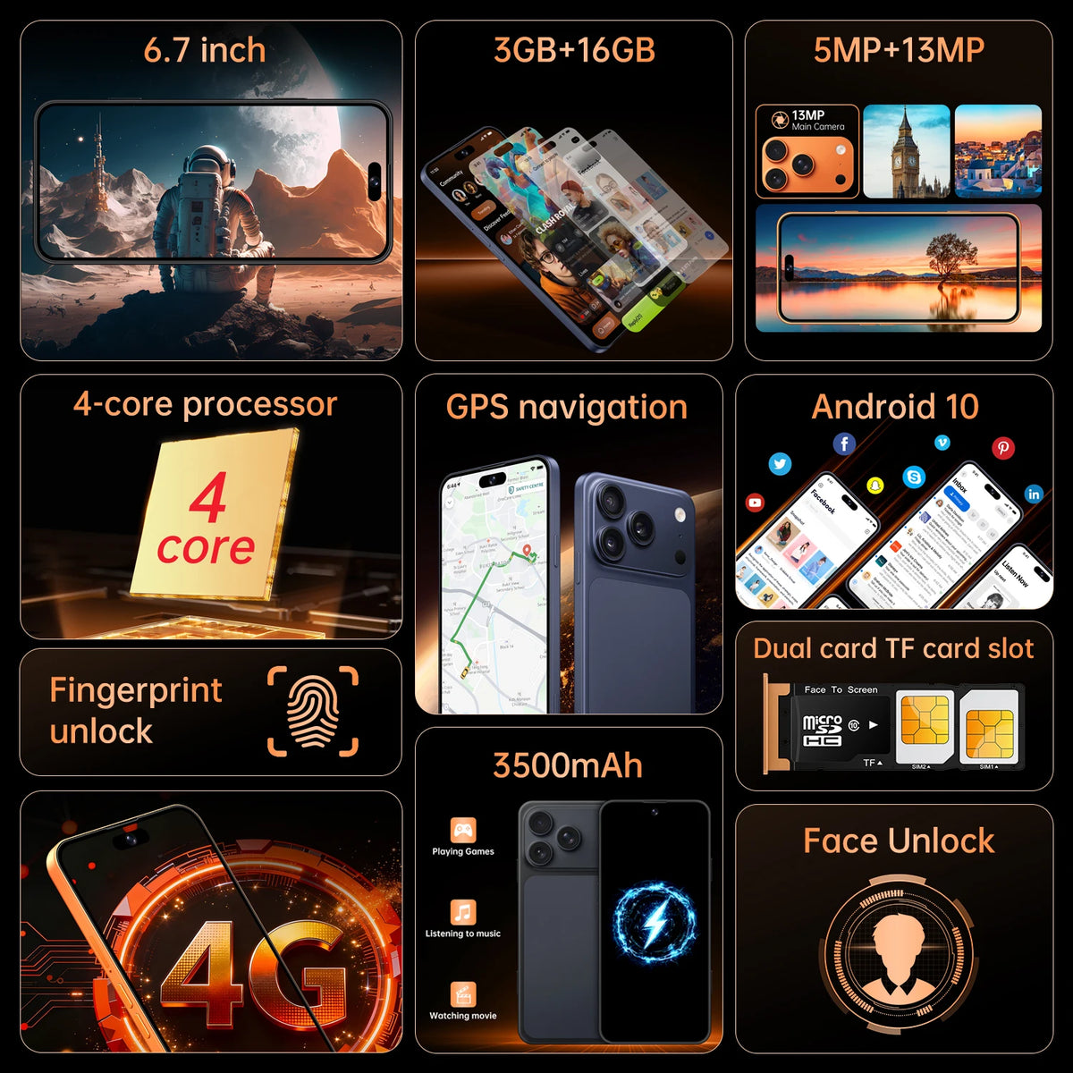IVMI Global Vision 17 Pro Max Smartphone Android 3GB RAM 16GB ROM 6.7 Inch Dual SIM 4G Network 5+13MP Mobile Phones